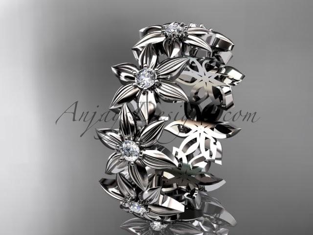 زفاف - Platinum diamond band and vine wedding band, floral engagement band, wedding band ADLR339B