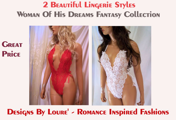 زفاف - 2 Beautiful Sexy Lingerie Styles, Red Teddy, White Teddy, Woman of His Dreams Fantasy Collection, Sexy Lingerie, 2 Babydolls, Sexy Intimates