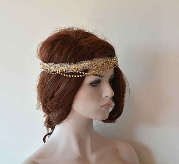 Hochzeit - Bridal Headband, Bohemian Bridal Hair Piece, Wedding Headpiece, rhinestone bridal headband, Boho Wedding Halo, Bridal Halo