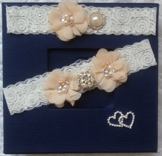 Hochzeit - Wedding leg garter, Wedding accessoaries, Bridal accessoary, Champagne wedding garter, Chiffon Flower Rhinestone Lace Garters
