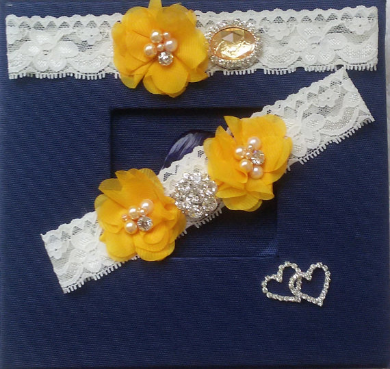 Hochzeit - Wedding leg garter, Wedding accessoaries, Bridal accessoary, Yellow wedding garter, Chiffon Flower Rhinestone Lace Garters