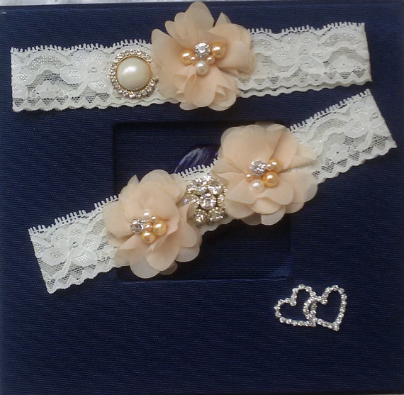 Свадьба - Wedding leg garter, Wedding accessoaries, Bridal accessoary, Champagne wedding garter, Chiffon Flower Rhinestone Lace Garters