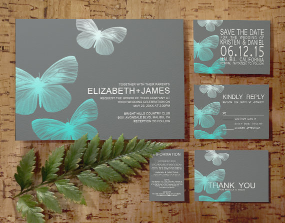 Mariage - Modern Butterfly Wedding Invitation Set/Suite, Invites, Save the date, RSVP, Thank You Cards, Response Cards, Printable/Digital/PDF/Printed