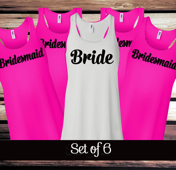Hochzeit - 6 Bridal Party Tanks - 6 Bachelorette Party Tanks - Maid of Honor Tanks - Bridesmaid Tanks - Bridal Party Tanks