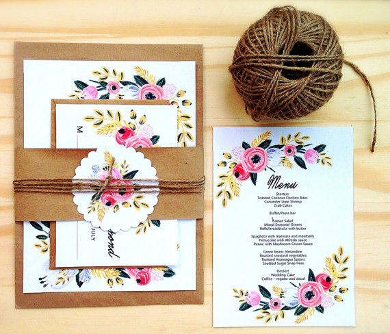 Mariage - Printable Wedding Invitation Set, Instant Download Editable Word Template, Digital DIY Wedding Invitations Set, Rustic Simple Sweet Floral