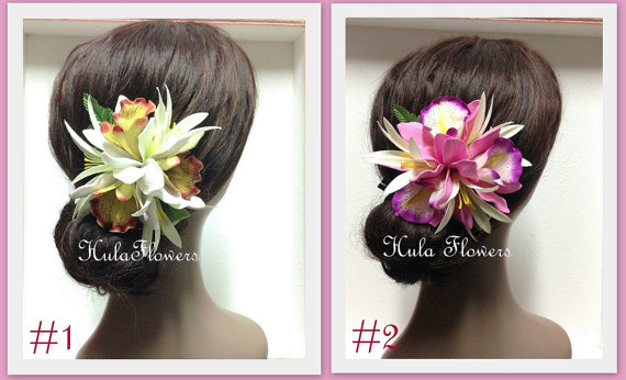 زفاف - Hawaiian Cymbidium Orchid Hair Clip For Hawaiian Hula Dancer, Wedding, Beach Party Hair Accessories, Gift Idea, Hand Made Silk Flowers.