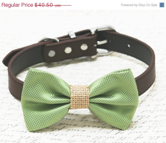 زفاف - Green and brown dog bow tie, Green Burlap dog bow tie, wedding dog collar, Country, Rustic Wedding , dog birthday gift, Grass Green bow