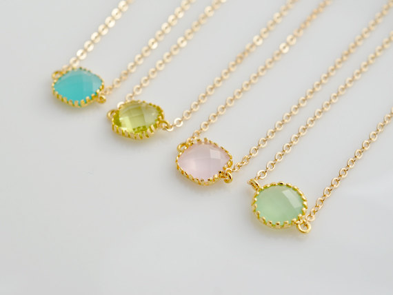 Wedding - SALE, Simple necklace, Gold necklace, Wedding necklace, Bridal necklace, Mint, Peridot, Rose quarts,Jade,Gem necklace,Christmas gift,Crystal