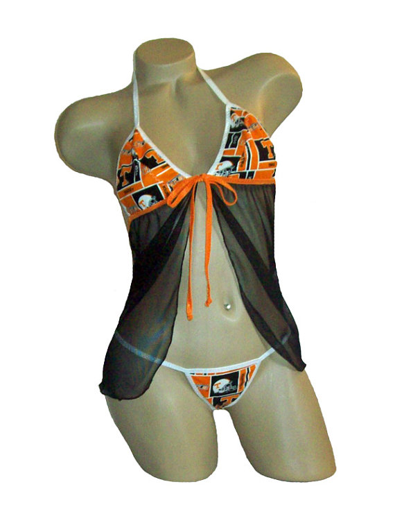 زفاف - NCAA Tennessee Vols Volunteers Lingerie Negligee Babydoll Sexy Teddy Set with Matching G-String Thong Panty
