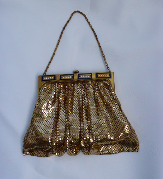زفاف - Antique Gold Mesh Purse Whiting And Davis Purse Art Deco Formal Evening Purse Wedding Purse Handbag Clutch Rhinestone Circa 1940 - 1950