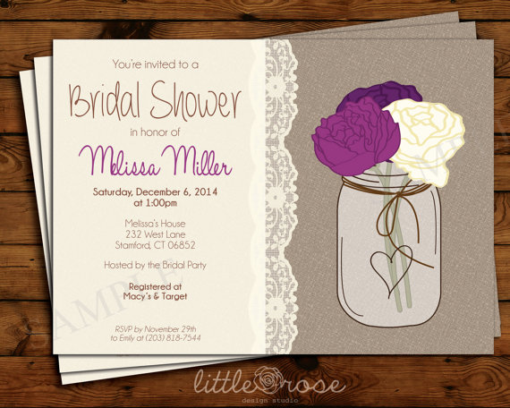 Wedding - Country Mason Jar Bridal Shower Invitation Bridal Shower Invite Lace Printable Digital File