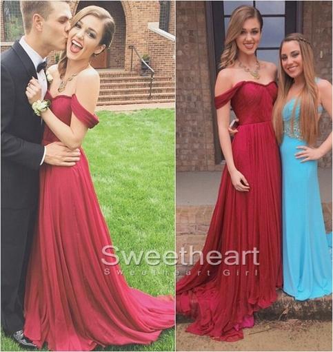 زفاف - A-line Red Sweetheart Chiffon Long Prom Dresses, Formal Dress from Sweetheart Girl