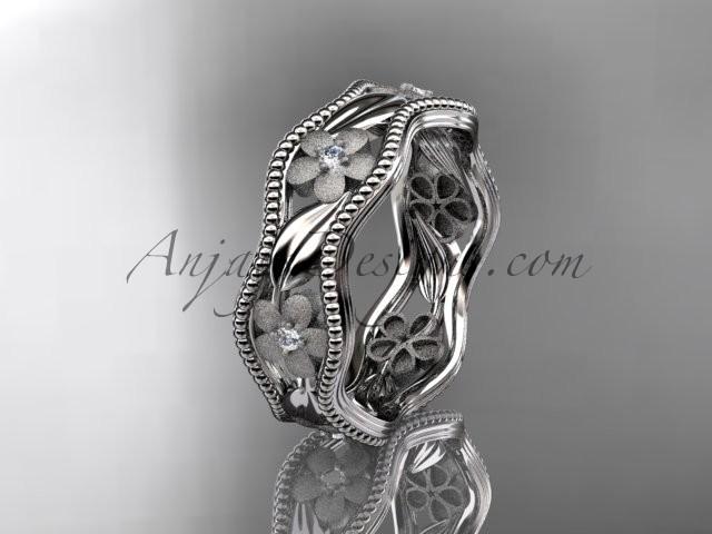زفاف - 14k white gold diamond flower wedding ring,engagement ring,wedding band. ADLR190