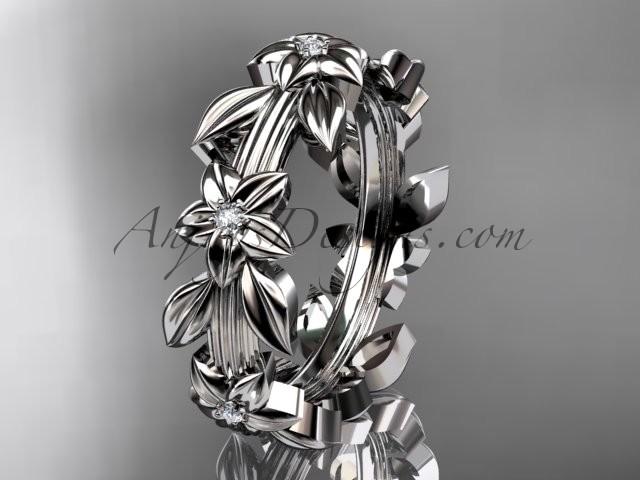 Wedding - Platinum diamond leaf wedding ring,engagement ring, wedding band ADLR316