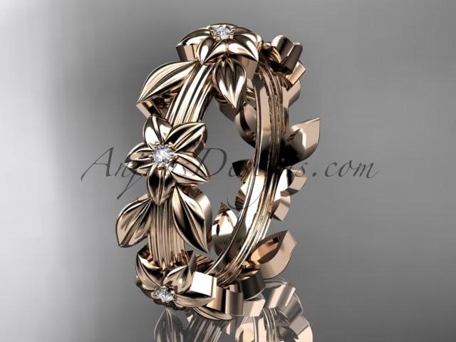 Свадьба - 14kt rose gold diamond leaf wedding ring, engagement ring, wedding band ADLR316