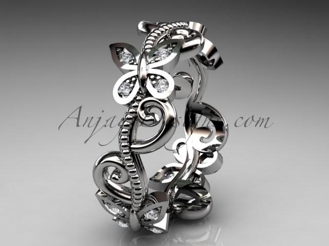 Wedding - 14kt white gold diamond floral butterfly wedding ring, engagement ring, wedding band ADLR138