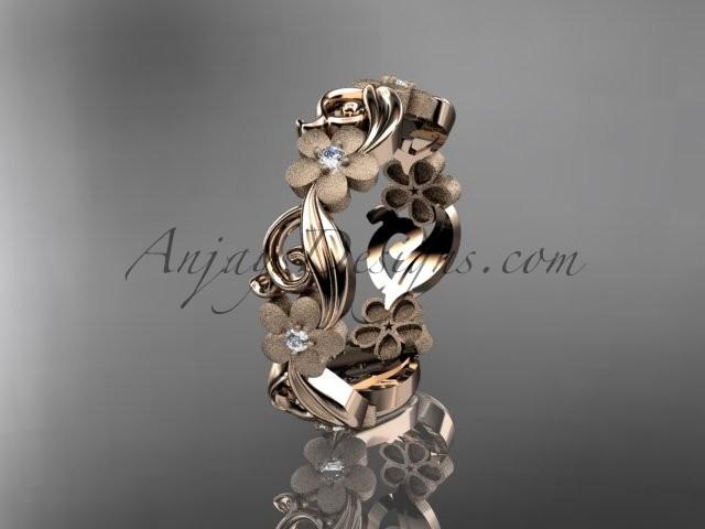 Свадьба - 14kt rose gold diamond flower wedding ring, engagement ring, wedding band ADLR191