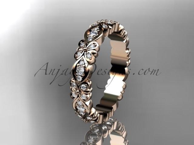 زفاف - 14kt rose gold floral diamond wedding ring, engagement ring, wedding band ADLR122