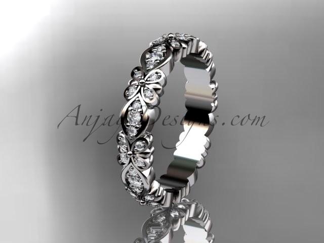 Hochzeit - 14kt white gold floral diamond wedding ring, engagement ring, wedding band ADLR122