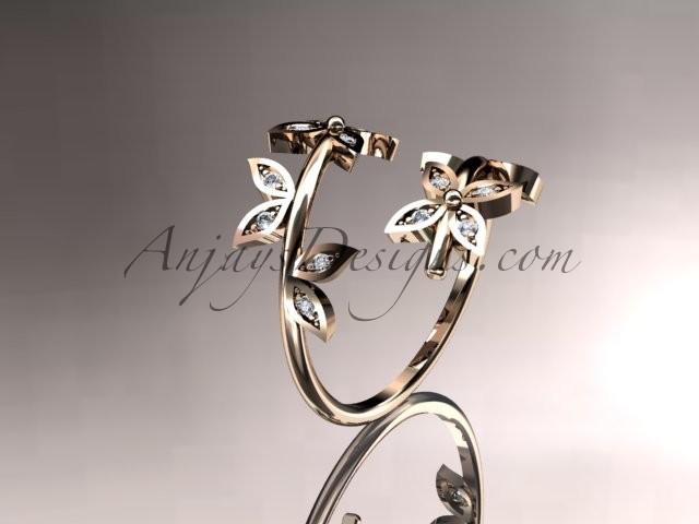 Hochzeit - 14k rose gold diamond leaf and vine wedding ring,engagement ring,wedding band ADLR27