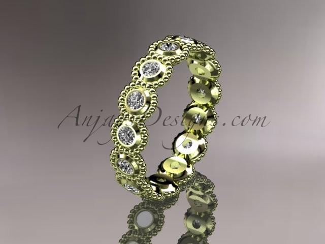 Wedding - 14k yellow gold white sapphire flower wedding ring, engagement ring, wedding band ADLR345