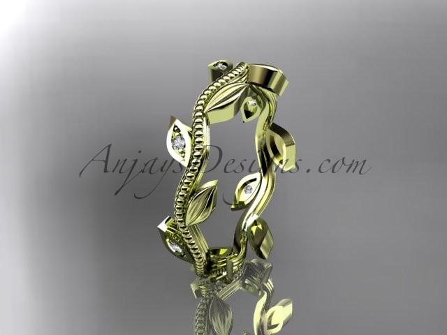 Wedding - 14kt yellow gold diamond leaf wedding ring, engagement ring, wedding band ADLR117