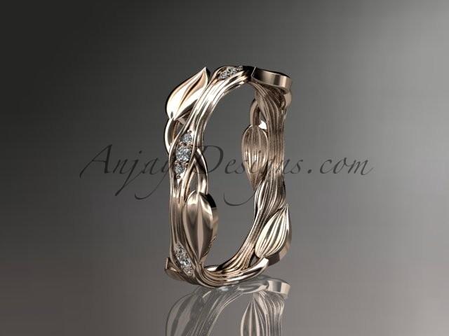 Hochzeit - 14k rose gold diamond leaf and vine wedding ring, engagement ring ADLR31