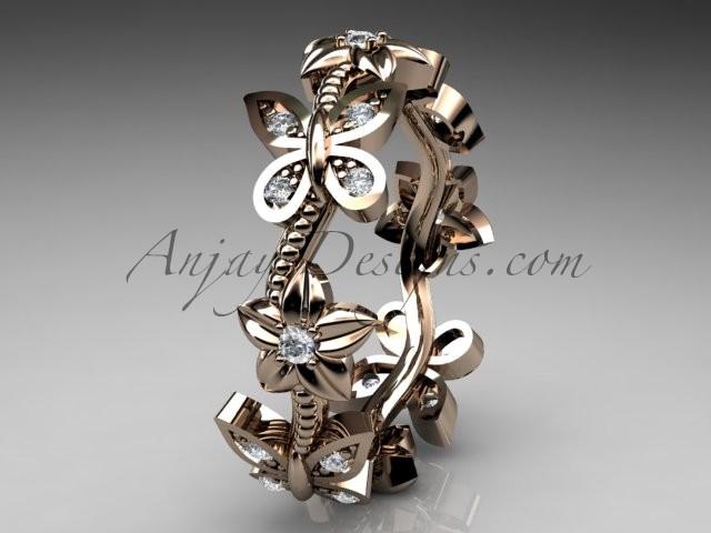 زفاف - 14kt rose gold diamond floral butterfly wedding ring, engagement ring, wedding band ADLR139