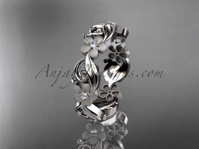 زفاف - platinum diamond flower wedding ring, engagement ring, wedding band ADLR191