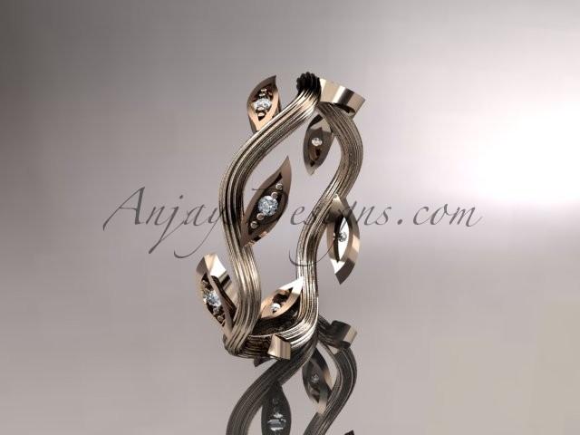 Hochzeit - 14k rose gold diamond leaf and vine wedding ring, engagement ring, wedding band ADLR102