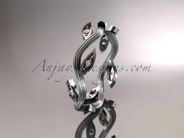 زفاف - 14k white gold diamond leaf and vine wedding ring, engagement ring, wedding band ADLR102