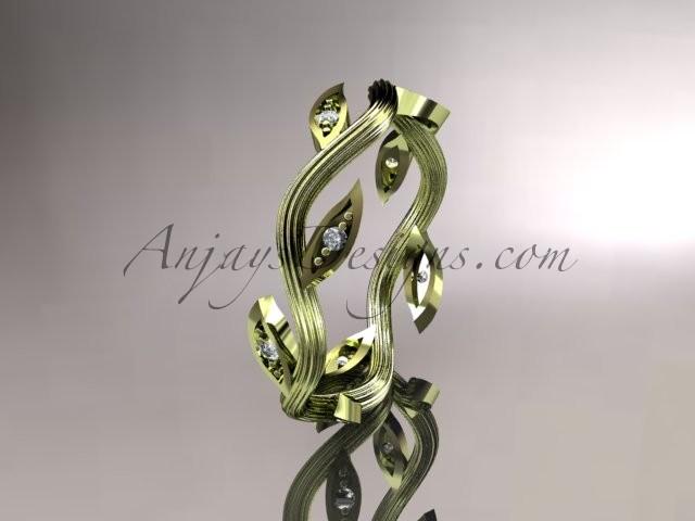 زفاف - 14kt yellow gold diamond leaf and vine wedding ring, engagement ring, wedding band ADLR102