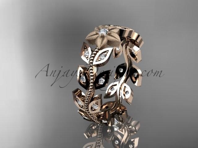 Свадьба - 14kt rose gold diamond flower, leaf and vine wedding ring, engagement ring, wedding band ADLR161