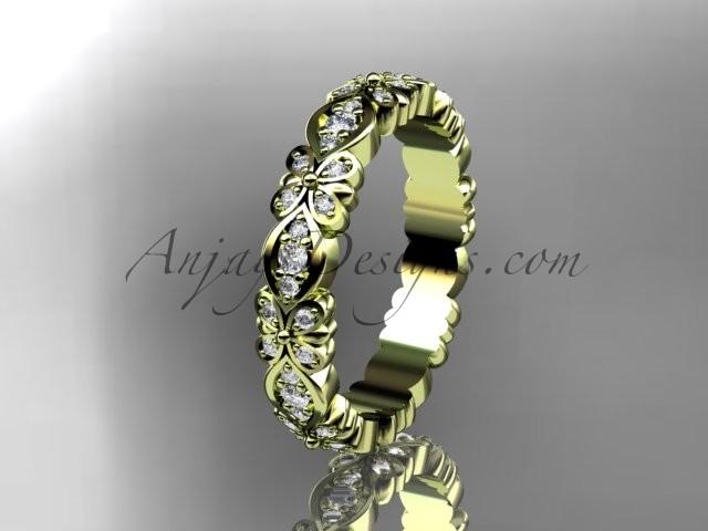 زفاف - 14kt yellow gold floral diamond wedding ring, engagement ring, wedding band ADLR122