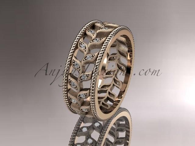 Свадьба - 14kt rose gold diamond leaf and vine wedding ring, engagement ring, wedding band ADLR46