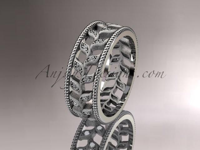 زفاف - 14kt white gold diamond leaf and vine wedding ring, engagement ring, wedding band ADLR46