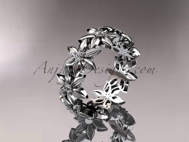 زفاف - 14kt white gold diamond leaf and vine wedding ring, engagement ring, wedding band adlr18