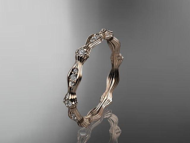 زفاف - 14kt rose gold diamond leaf and vine wedding ring, engagement ring ADLR21B