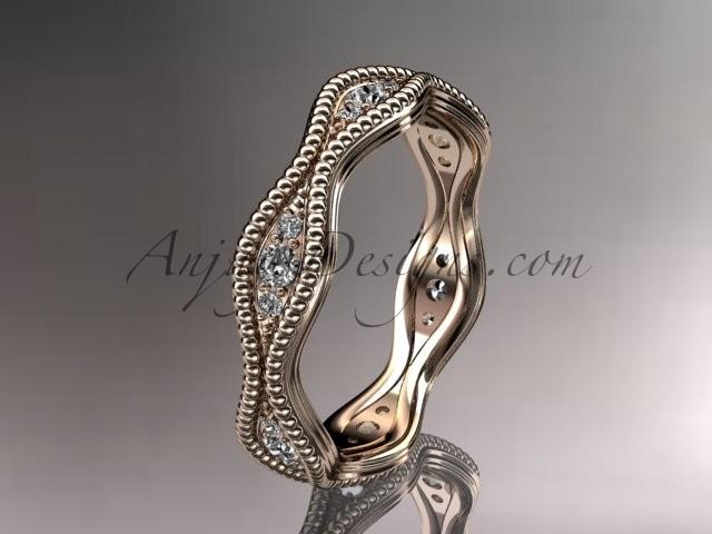 Wedding - 14kt rose gold diamond leaf and vine wedding ring, engagement ring, wedding band ADLR50