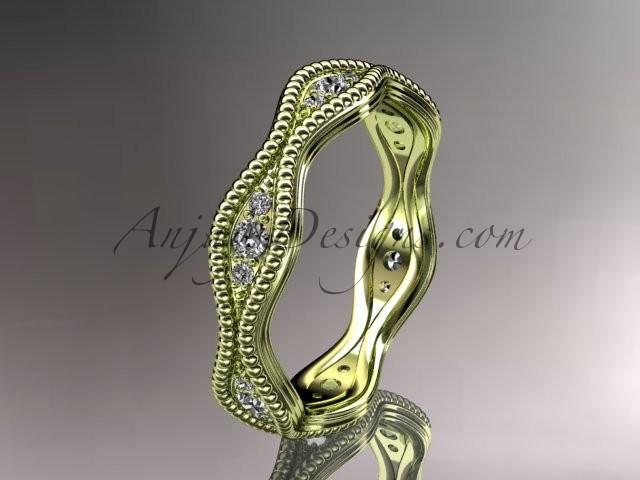 زفاف - 14kt yellow gold diamond leaf and vine wedding ring, engagement ring, wedding band ADLR50