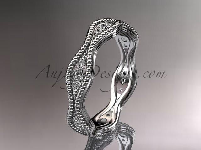 زفاف - 14kt white gold diamond leaf and vine wedding ring, engagement ring, wedding band ADLR50