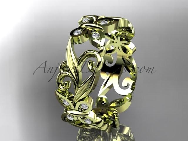 زفاف - 14kt yellow gold diamond leaf and vine butterfly wedding ring, engagement ring, wedding band ADLR144