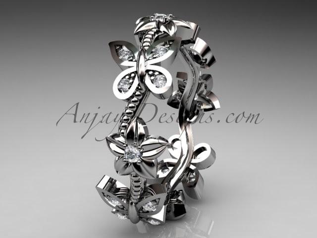 Wedding - 14kt white gold diamond floral butterfly wedding ring, engagement ring, wedding band ADLR139