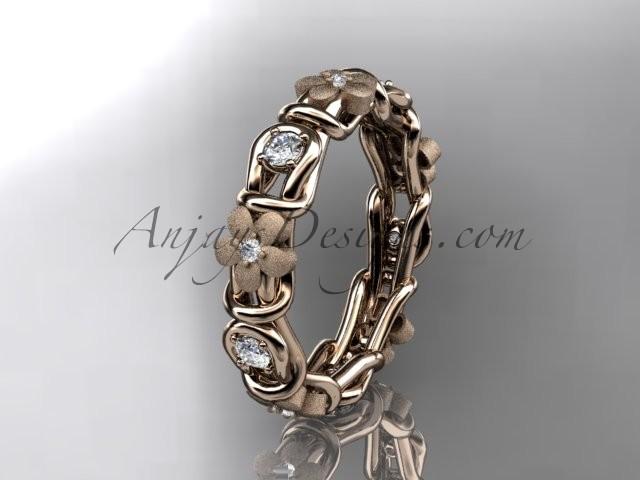 زفاف - 14kt rose gold diamond flower wedding ring, engagement ring, wedding band ADLR197