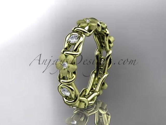 Свадьба - 14kt yellow gold diamond flower wedding ring, engagement ring, wedding band ADLR197