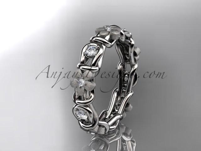 زفاف - platinum diamond flower wedding ring, engagement ring, wedding band ADLR197