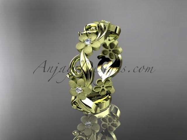 Свадьба - 14kt yellow gold diamond flower wedding ring, engagement ring, wedding band. ADLR191