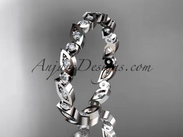 زفاف - 14k white gold diamond leaf and vine wedding band,engagement ring ADLR12B