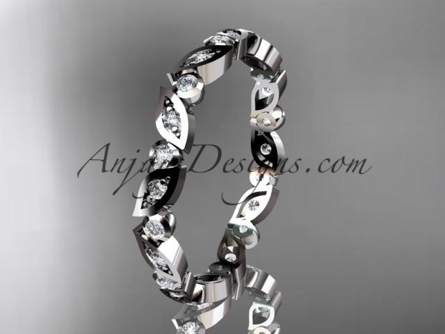 Mariage - 14k white gold diamond leaf and vine wedding band,engagement ring ADLR13B