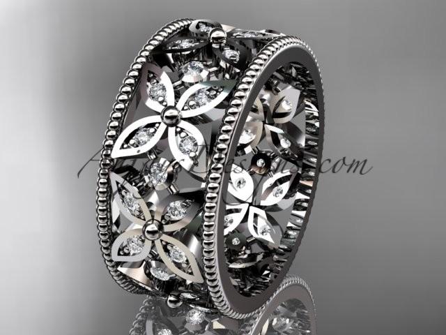 Mariage - 14k white gold diamond leaf and vine wedding band,engagement ring ADLR10B